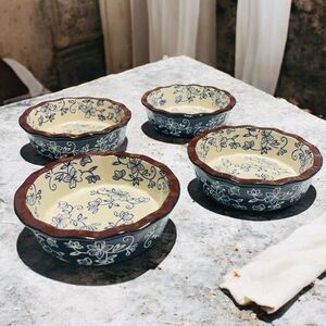 Temp-Tations Presentable Ovenware Floral Lace Bowls Set Of 4 5" scalloped edges